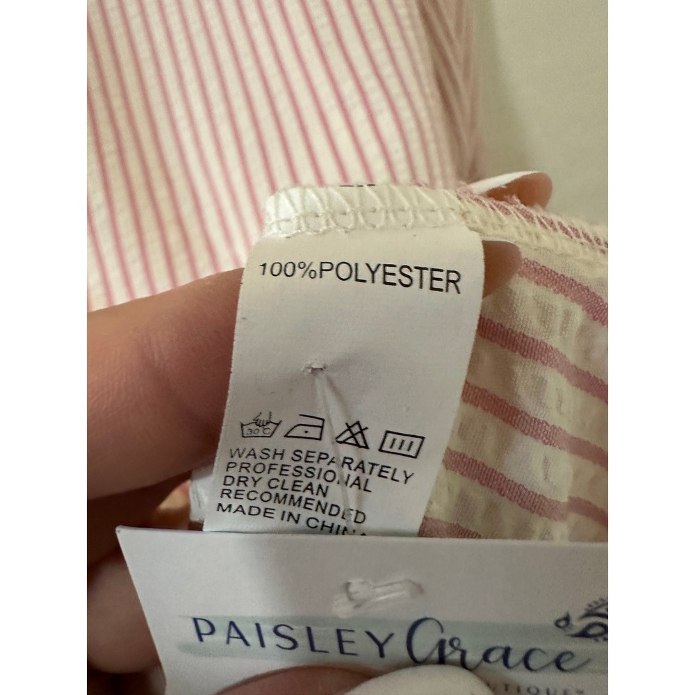 Paisley Grace Pink Seersucker Striped Ruffle Sleeve Top 3XL Preppy Beachy - Picture 4 of 12